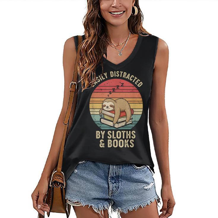 Easily Distracted By Sloths And Books Women's V-Neck Tank Top