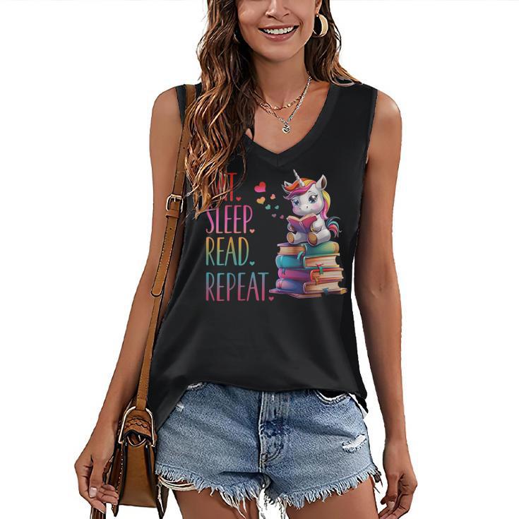 Eat Sleep Read Repeat Unicorn Read Book Reading Lovers Kids Women's V-Neck Tank Top Eat Sleep Read Repeat Unicorn Read Book Reading Lovers Kids Women's V-Neck Tank Top