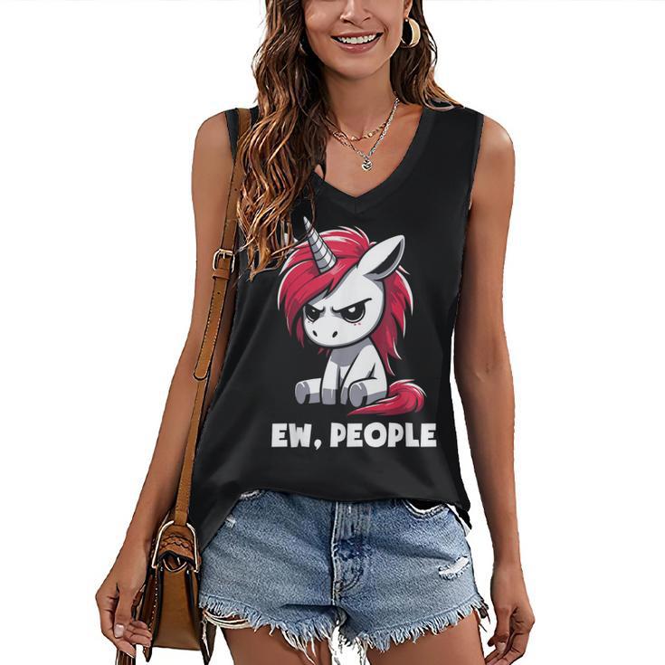 Ew People Unicorn Sarcastic Humor Introvert Women's V-Neck Tank Top