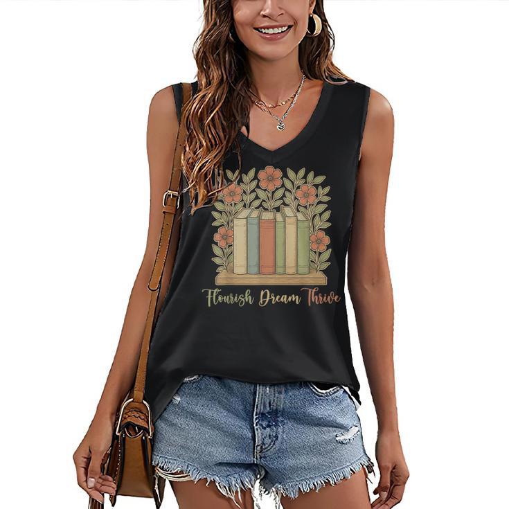 Flourish Dream Thrive Resist 84 67 Book Reading Nature Lover Women's V-Neck Tank Top