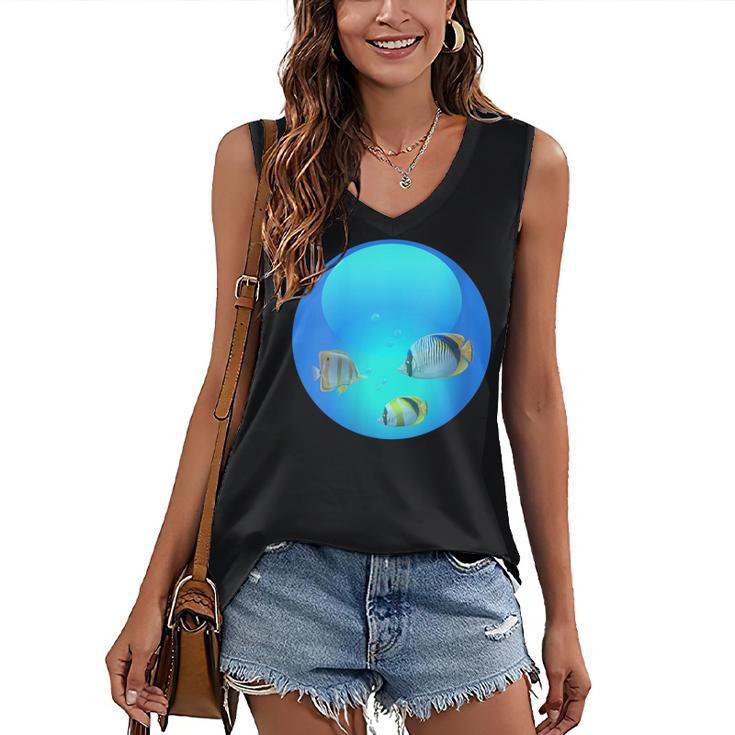 Frutiger Aero Aesthetic Tech Orb Fishes Women's V-Neck Tank Top