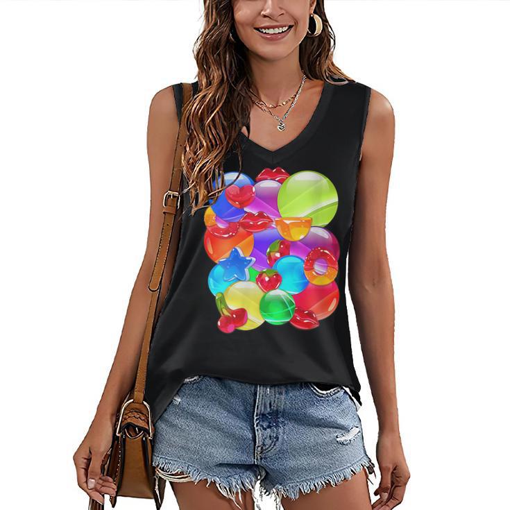 Frutiger Aero Aesthetic Tech Orb Pattern Heart Cherry Lips Women's V-Neck Tank Top
