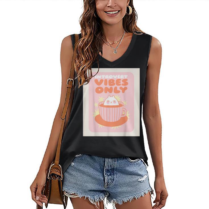 Fun Cool Cute Introvert Cat Character Quote Tea Cup For Men Women Women's V-Neck Tank Top