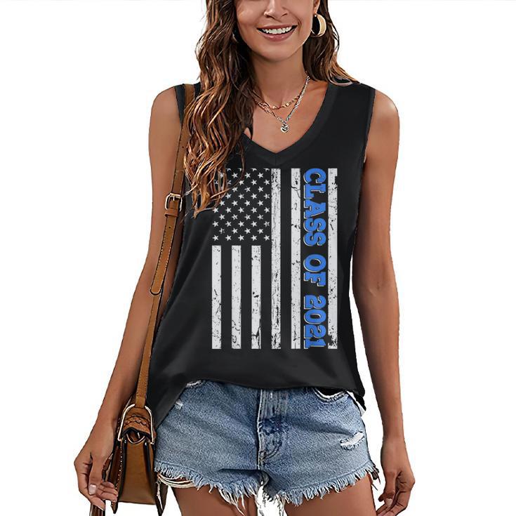 Funny Class Of 2021 American Flag Senior Graduation Women's V-Neck Tank Top