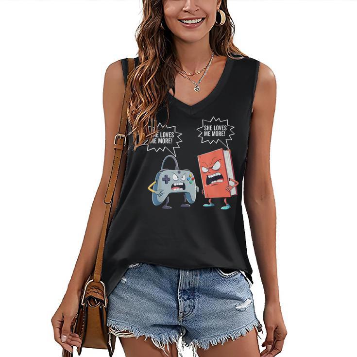 Gamer Book Lover Girl Women Bookworm Video Gaming Daughter Women's V-Neck Tank Top