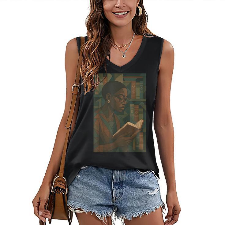 Geometric History Educated Women Teacher Book Melanin Women's V-Neck Tank Top