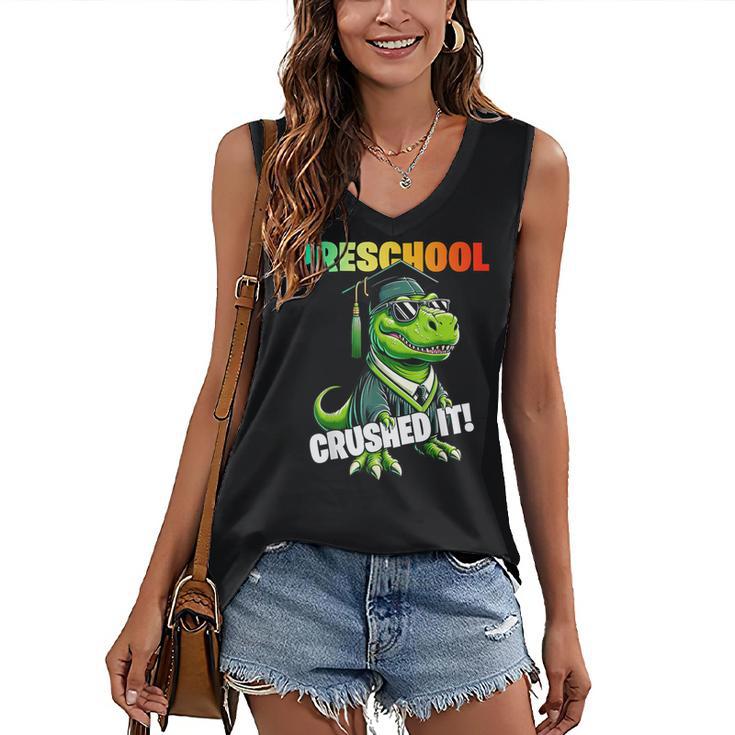 Graduation Preschool Dinosaur T Rex Crushed It Boys Grad Women's V-Neck Tank Top