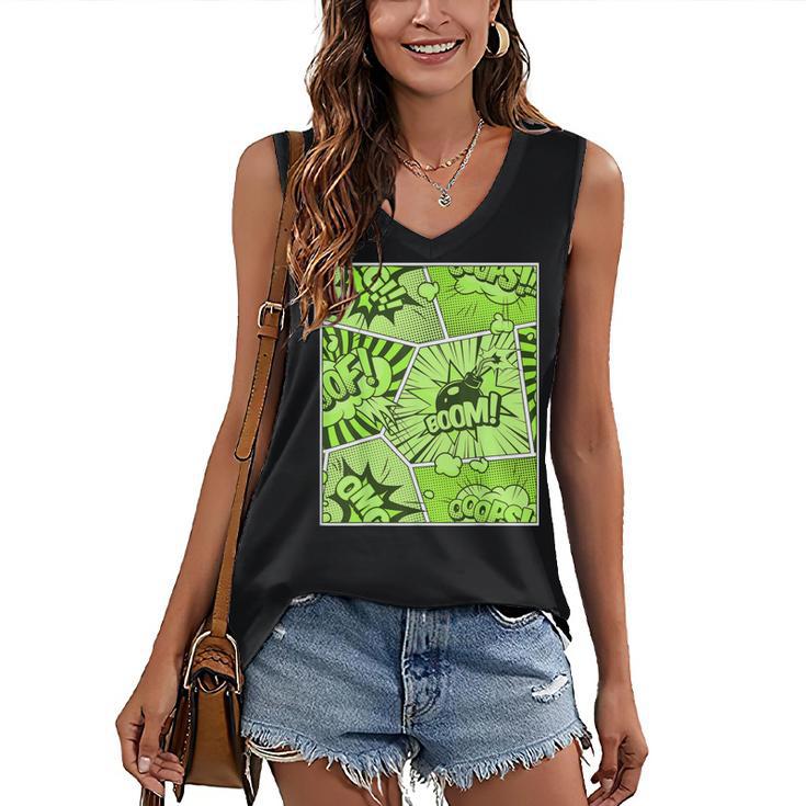 Green Comic Book Green Graphic Women's V-Neck Tank Top