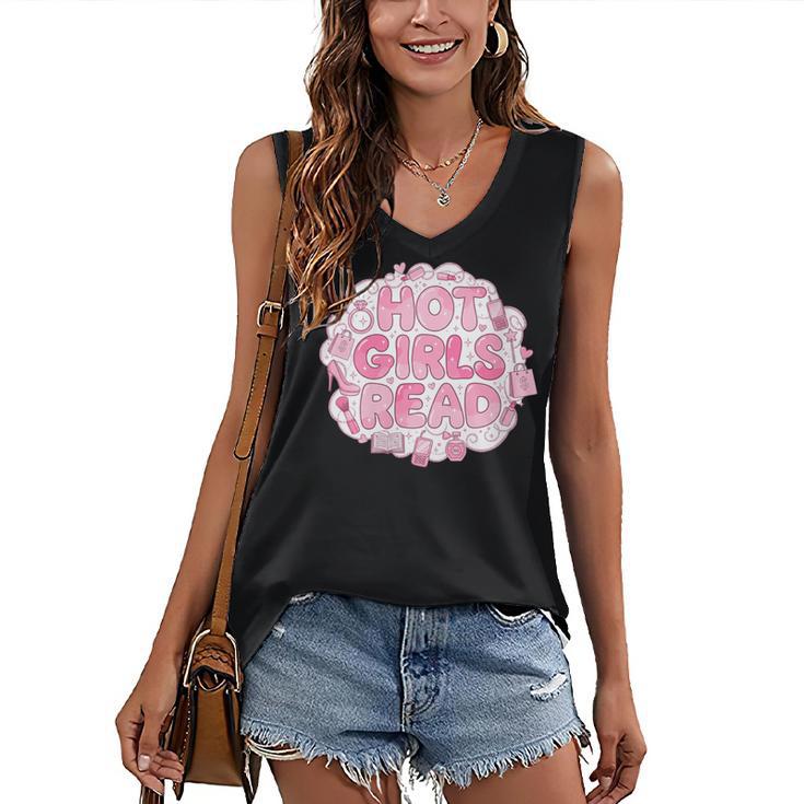 Hot Girls Read Pink Aesthetic Book Lover Reading Women's V-Neck Tank Top