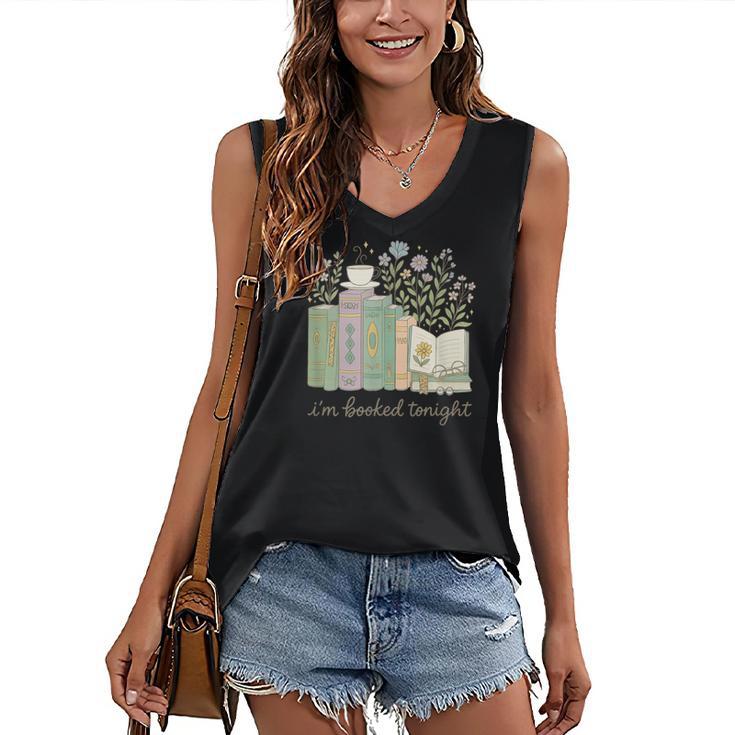 I'm Booked Tonight Cozy Floral Book Lover Graphic Women's V-Neck Tank Top