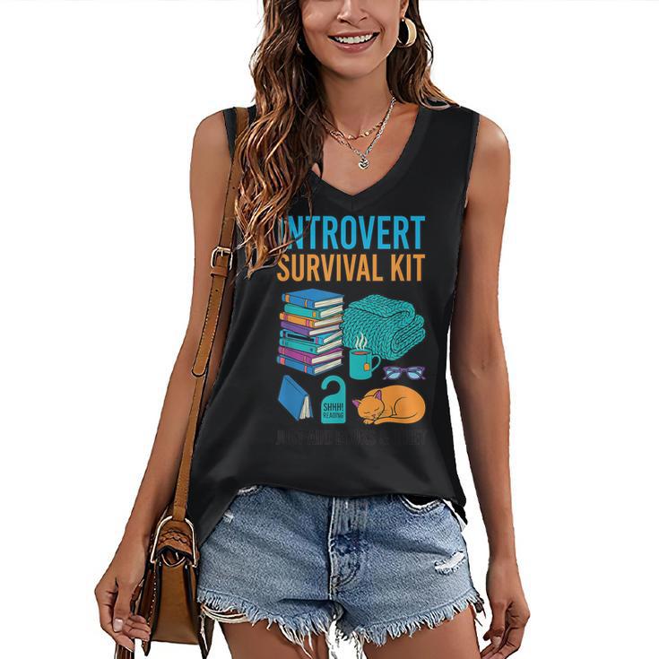 Introvert Book Lover Introvert Survival Kit Women's V-Neck Tank Top