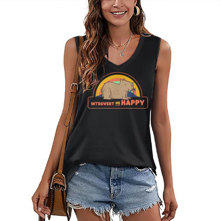 Introvert Me Happy Retro Sunset Capybara Tee Women's V-Neck Tank Top