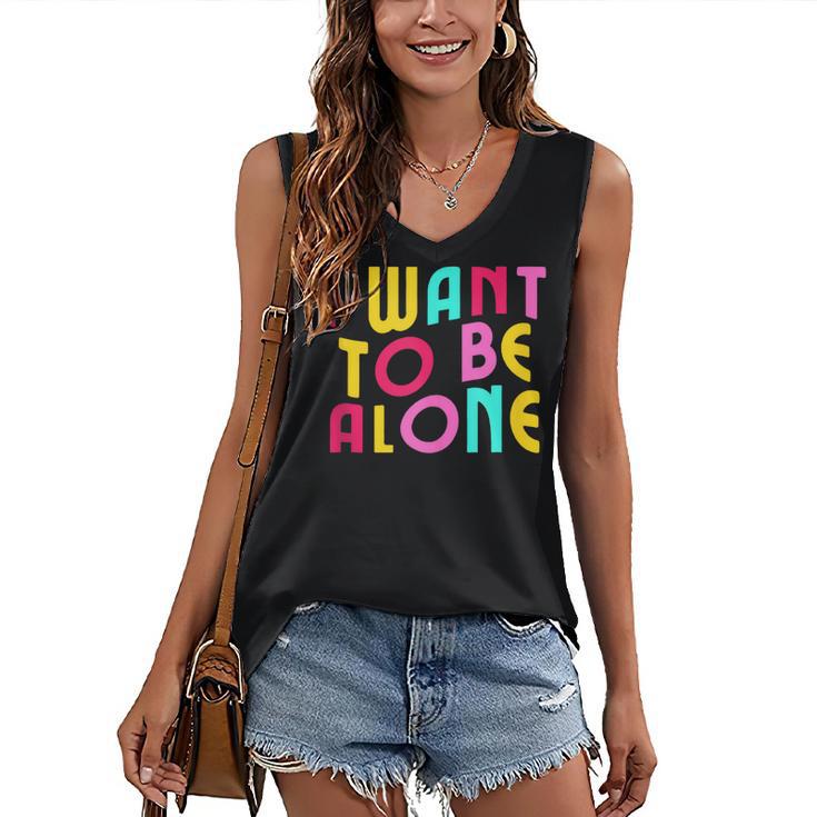 Introvert I Want To Be Alone Retro Wavy Women's V-Neck Tank Top