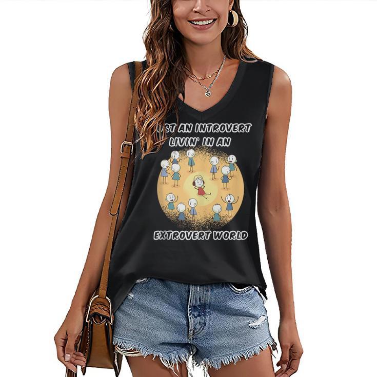 Just An Introvert Living In An Extrovert World Stickmen Women's V-Neck Tank Top