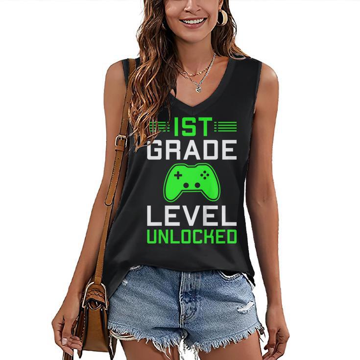 Kids 1st Grade Level Unlocked Back To School Gamer Graduation Women's V-Neck Tank Top