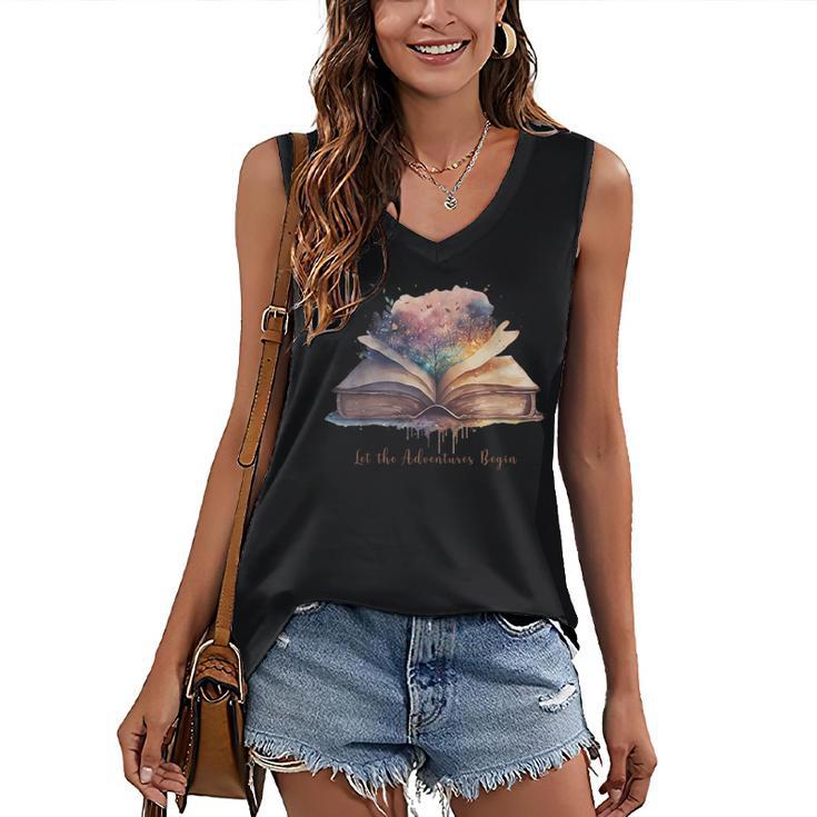 Let The Adventures Begin Book Lovers Magical Whimsical Art Women's V-Neck Tank Top