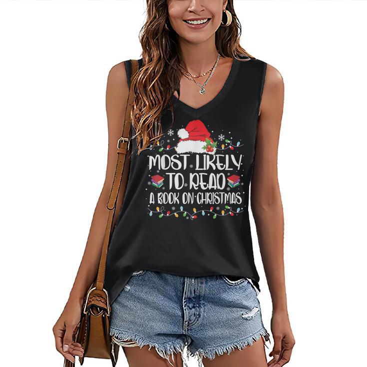 Most Likely To Read A Book On Christmas Family Matching Women's V-Neck Tank Top