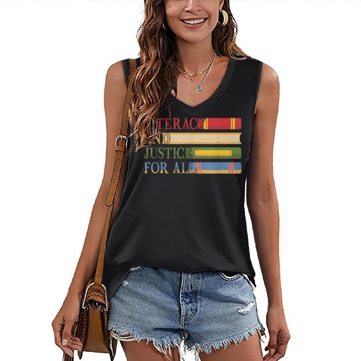 Literacy And Justice For All Reading Book Club Librarian Women's V-Neck Tank Top