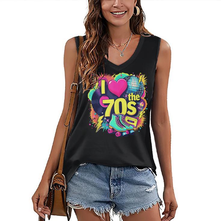 I Love The 70s Retro Cassette Roller Vinyl Nostalgia Vibes Women's V-Neck Tank Top