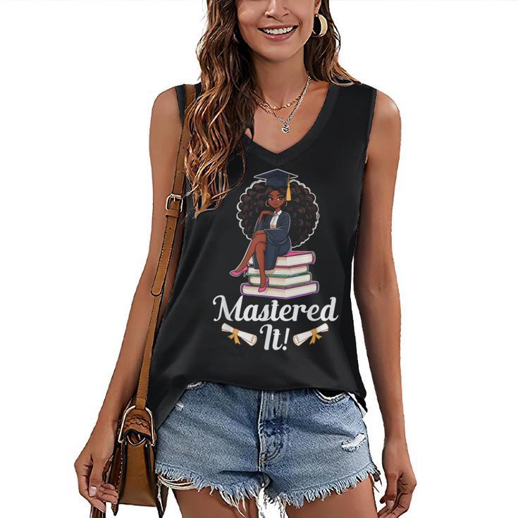 Mastered It Black Girl Masters Degree Graduation Black Queen Women's V-Neck Tank Top