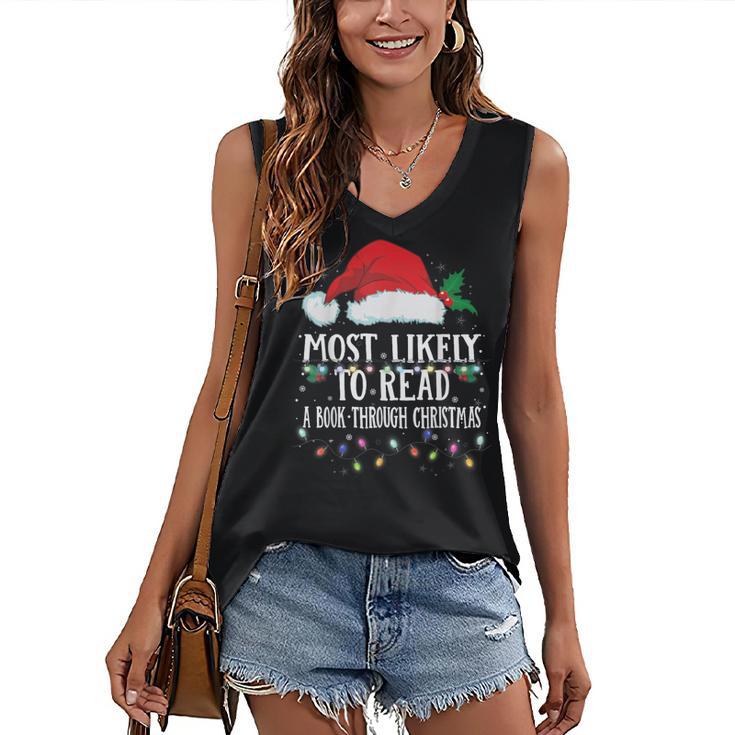 Matching Christmas PJS Most Likely To Read A Book Women's V-Neck Tank Top