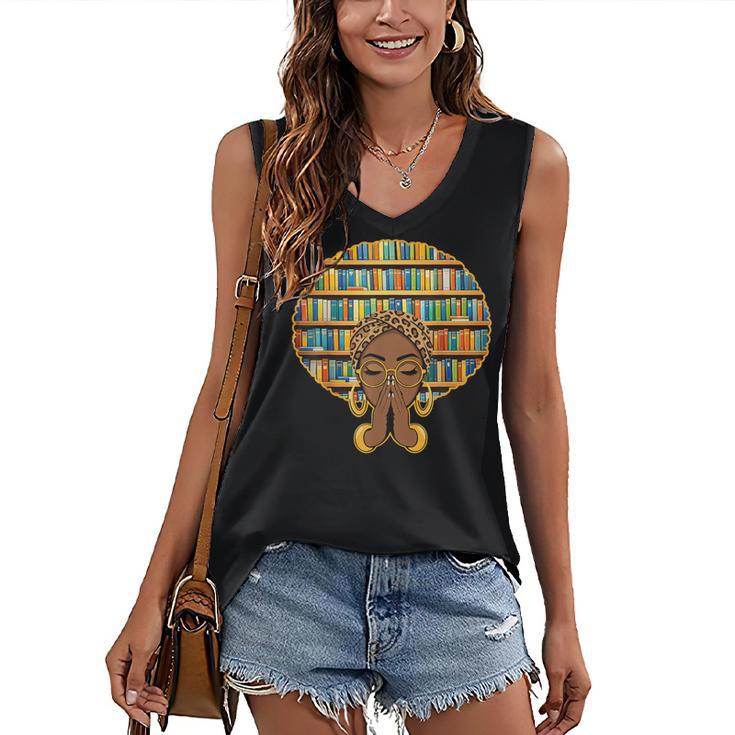 Melanin Afro Women Girl Book Librarian History African Women's V-Neck Tank Top
