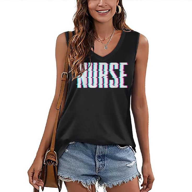 Nurse Glitch Aesthetic Graduation Nurse Glitch Graphic Art Women's V-Neck Tank Top