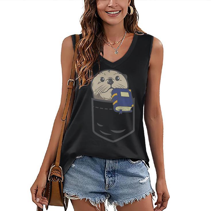 Otter Cute Read Reading Book Librarian Across America Kids Women's V-Neck Tank Top