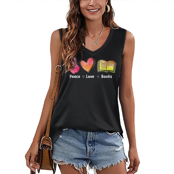 Peace Love Books Reader Librarian Library Book Women's V-Neck Tank Top