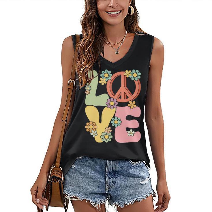 Peace Sign Love Groovy Vibes Costume Nostalgia 1980s Fashion Women's V-Neck Tank Top