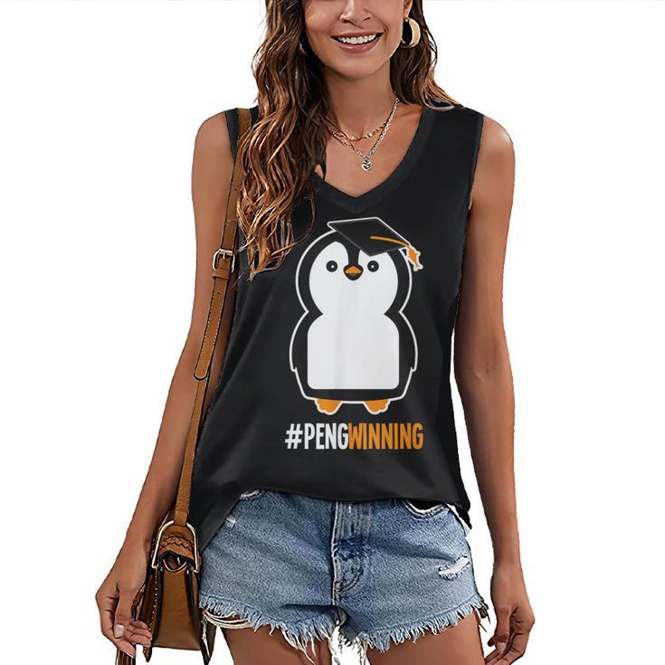 Penguin Graduation For Grads Hashtag Pengwinning Women's V-Neck Tank Top