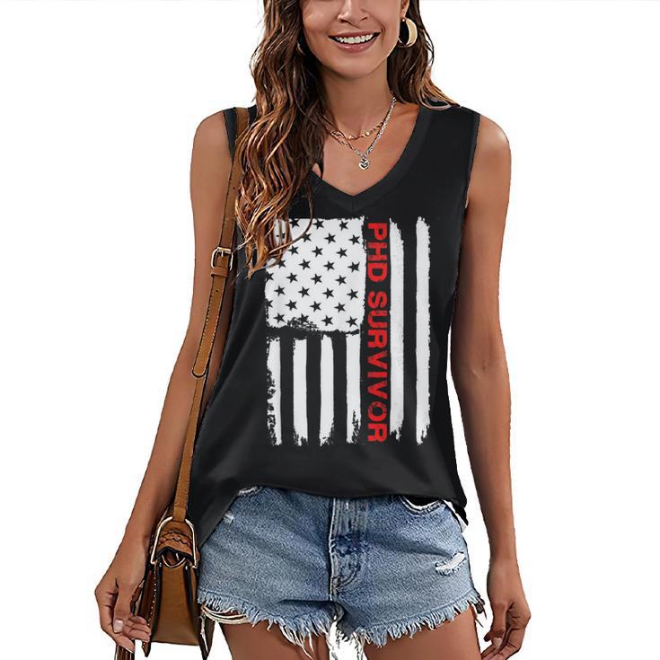 PhD Survivor Graduation American Flag Shirt Degree Tee Women Kids Men Women's V-Neck Tank Top