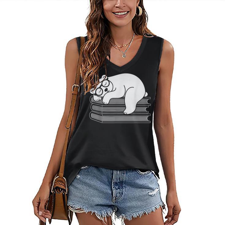Polar Bear Reading Book Pajama Sleep Women's V-Neck Tank Top