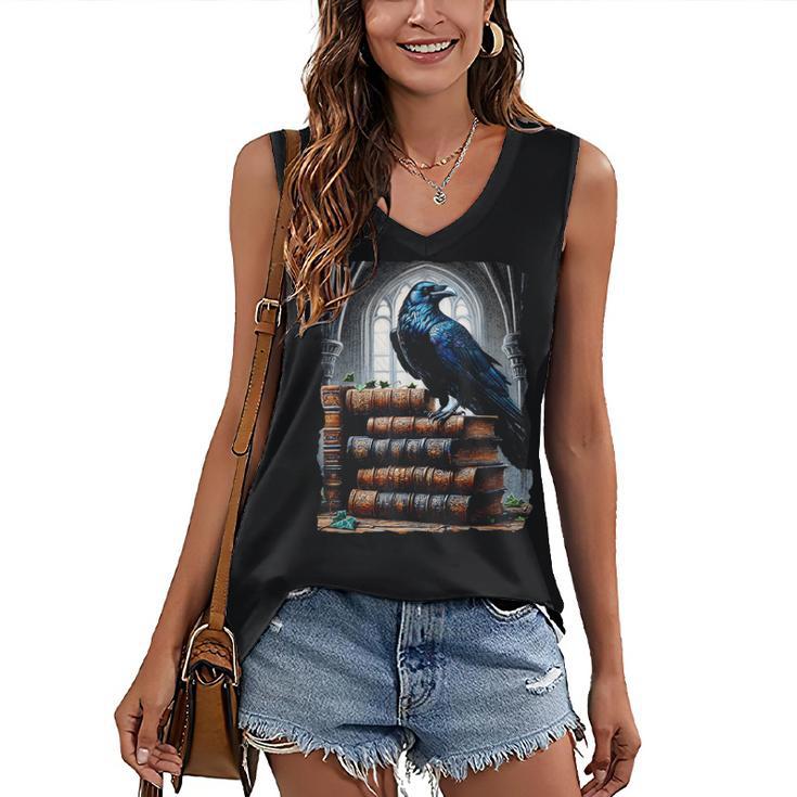 Raven On A Stack Of Books Wisdom Of Odin Women's V-Neck Tank Top