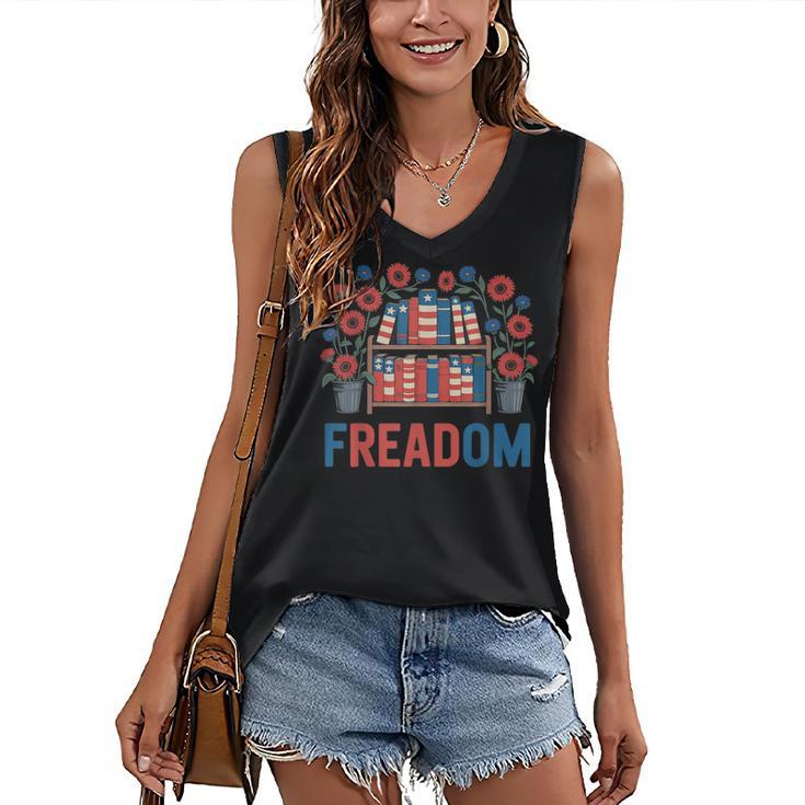 Reading Freadom Freedom Book Lover 4th Of July Men Women Women's V-Neck Tank Top