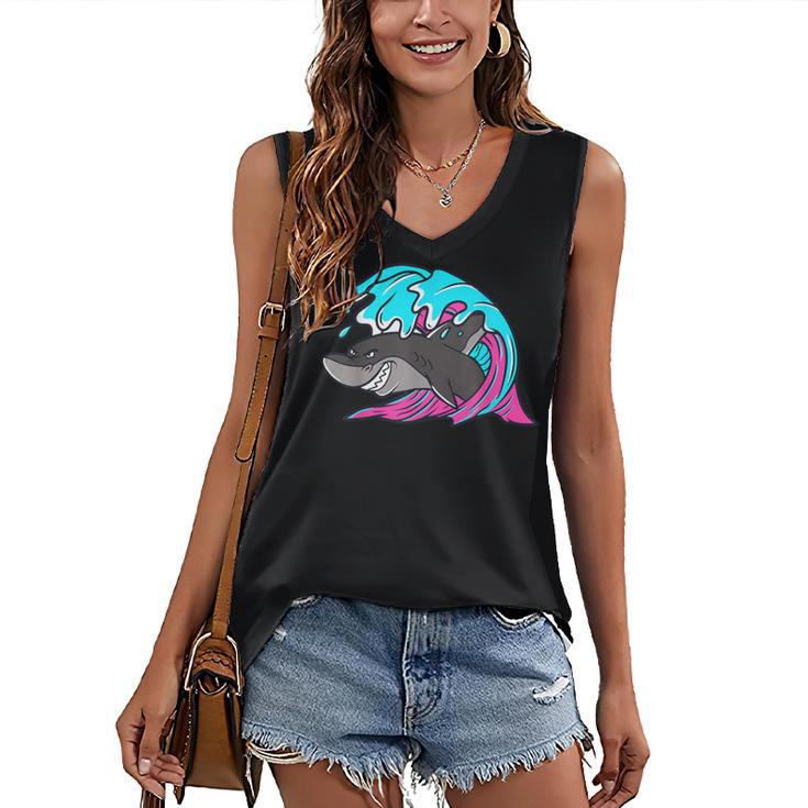 Retro 80s Shark Whale Diving Nostalgia Shark Party Women's V-Neck Tank Top