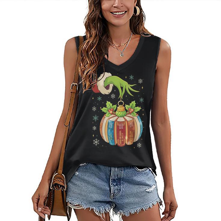 Retro Christmas Ornament Book Christmas Teacher Librarian Women's V-Neck Tank Top