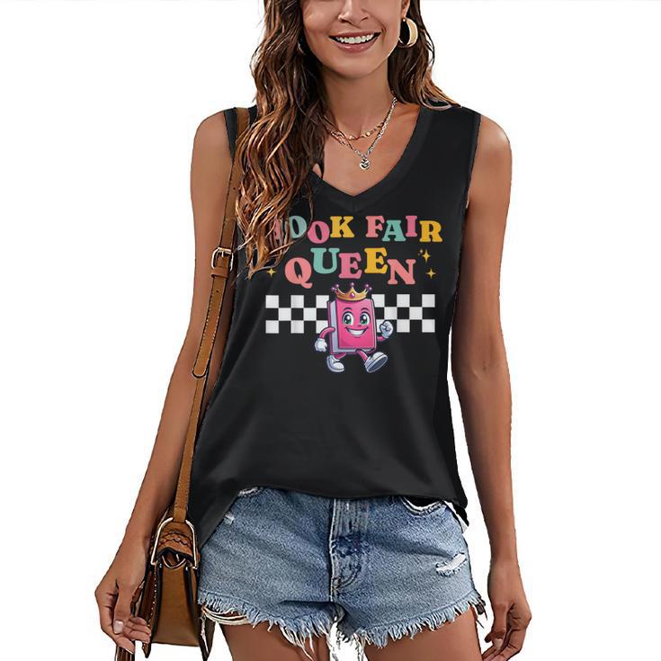 Retro Library Book Fair Queen School Reading Girls Women's Women's V-Neck Tank Top