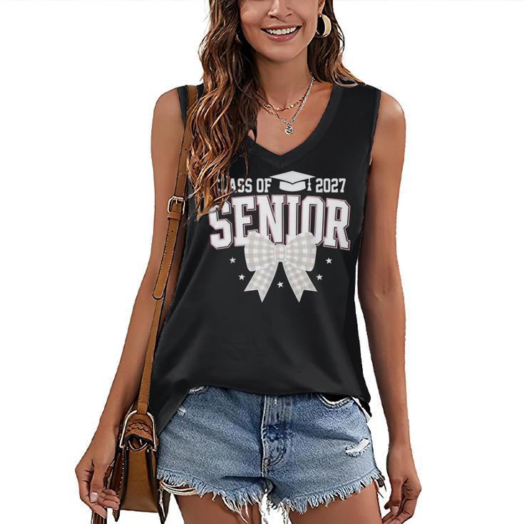 Retro Senior 2027 Girl Coquette Bow Class Of 2027 Graduation Women's V-Neck Tank Top