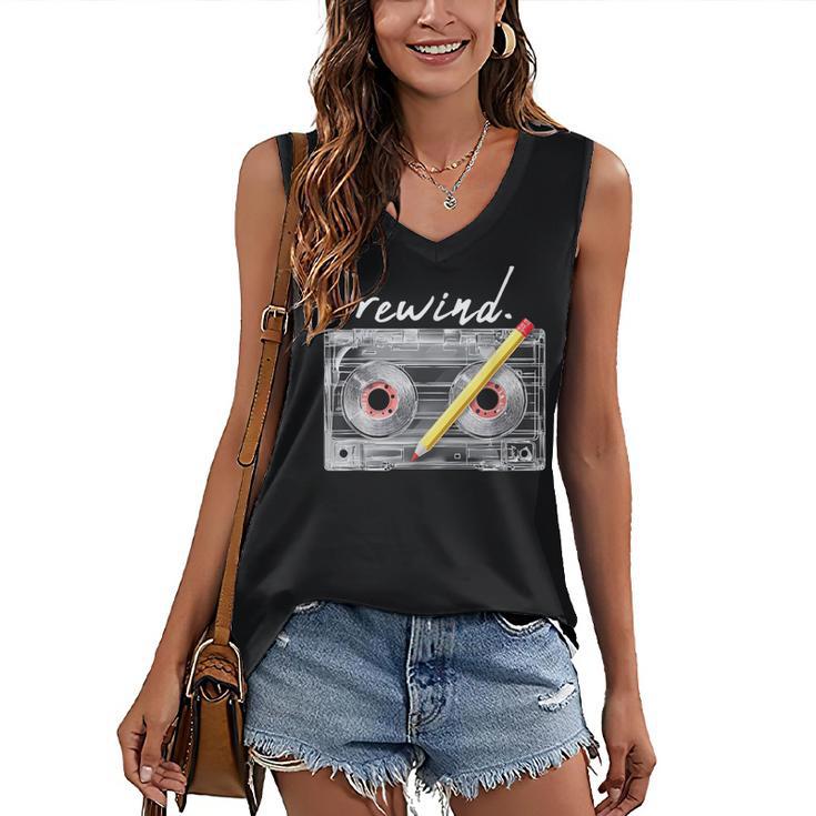 Rewind Cassette Tape Nostalgia 80s 90s Retro Music Lover Women's V-Neck Tank Top