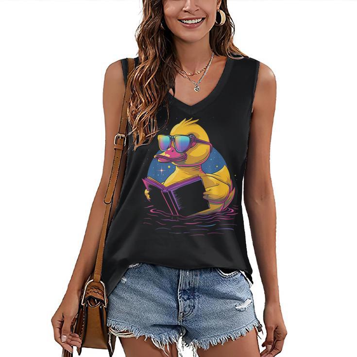 Rubber Duck Rubber Duckie Reading Book Rubber Duckling Women's V-Neck Tank Top