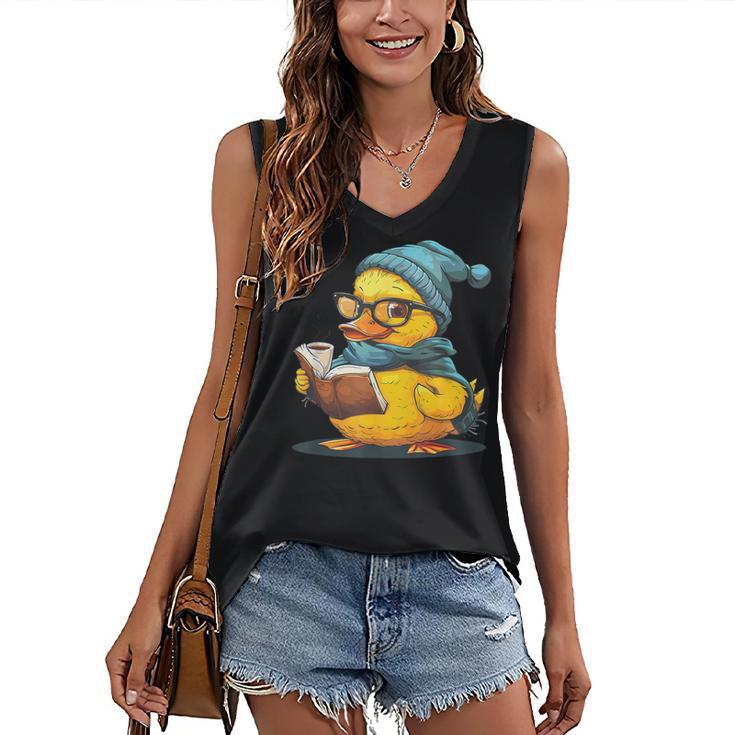 Rubber Duck Reading Book Rubber Duckie Reader Coffee Lover Women's V-Neck Tank Top