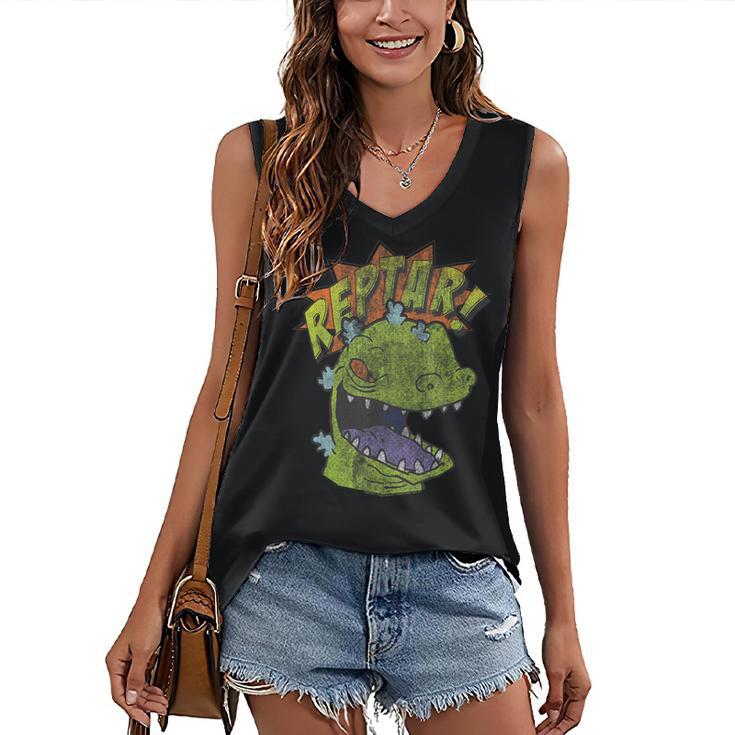 Rugrats Reptar Distressed Comic Book Style Cartoon Women's V-Neck Tank Top