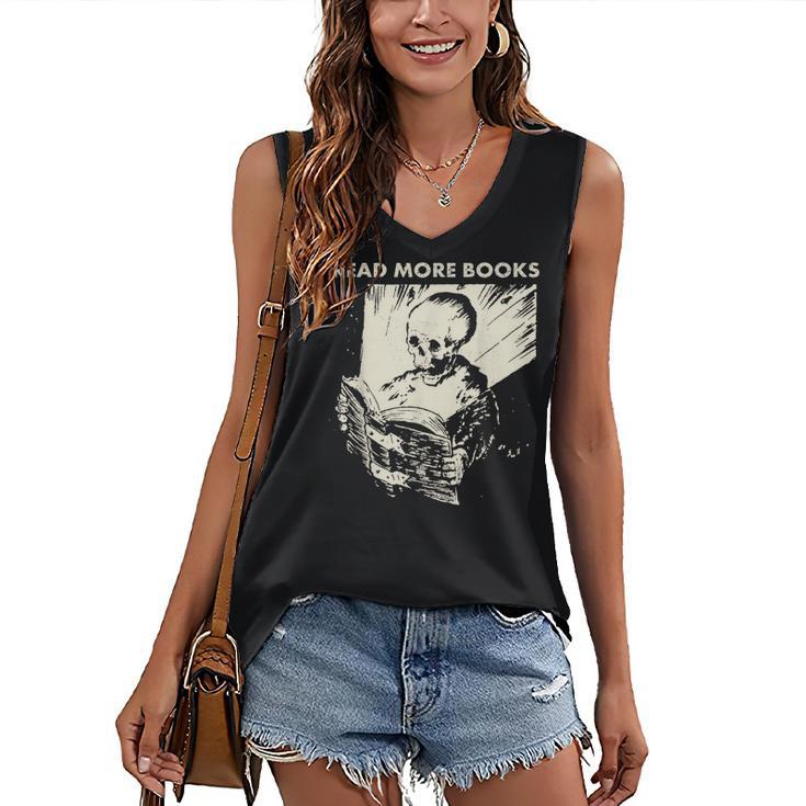 Skeleton Read More Books Women's V-Neck Tank Top