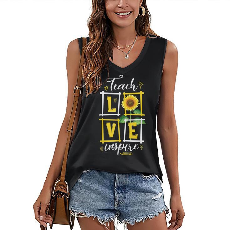Sunflower Teach Love Inspire Cool Graduation Teacher School Women's V-Neck Tank Top