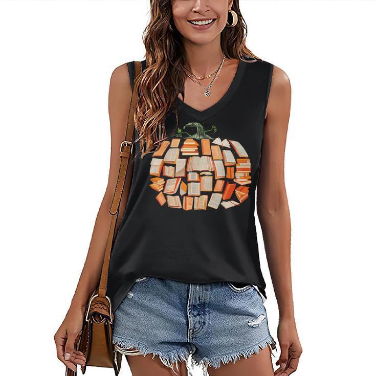 Thanksgiving Fall Books Pumpkins Vintage Library Teacher Kid Women's V-Neck Tank Top