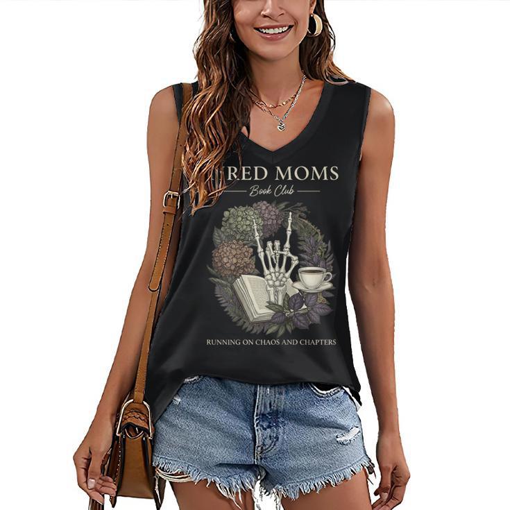 Tired Moms Book Club Dark Floral Coffee Skeleton Women's V-Neck Tank Top