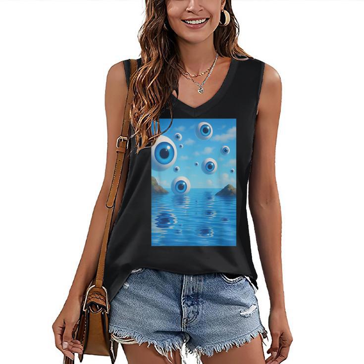 Trippy Weirdcore Frutiger Aero Surreal Eyeballs Y2K Women's V-Neck Tank Top