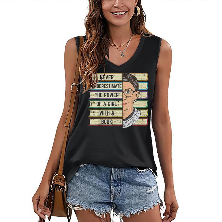 Never Underestimate Girl Read Book Reading Librarian Women Women's V-Neck Tank Top