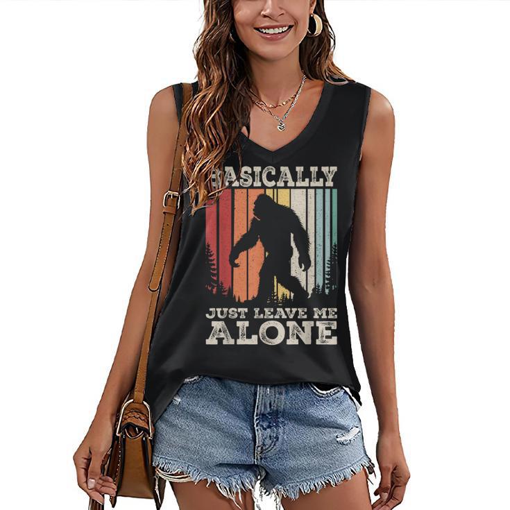 Vintage Basically Just Leave Me Alone Bigfoot Introverts Women's V-Neck Tank Top